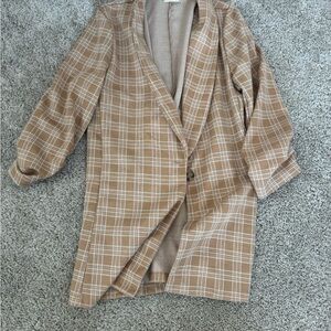 Altar'd State Tan Plaid Single-Button Blazer